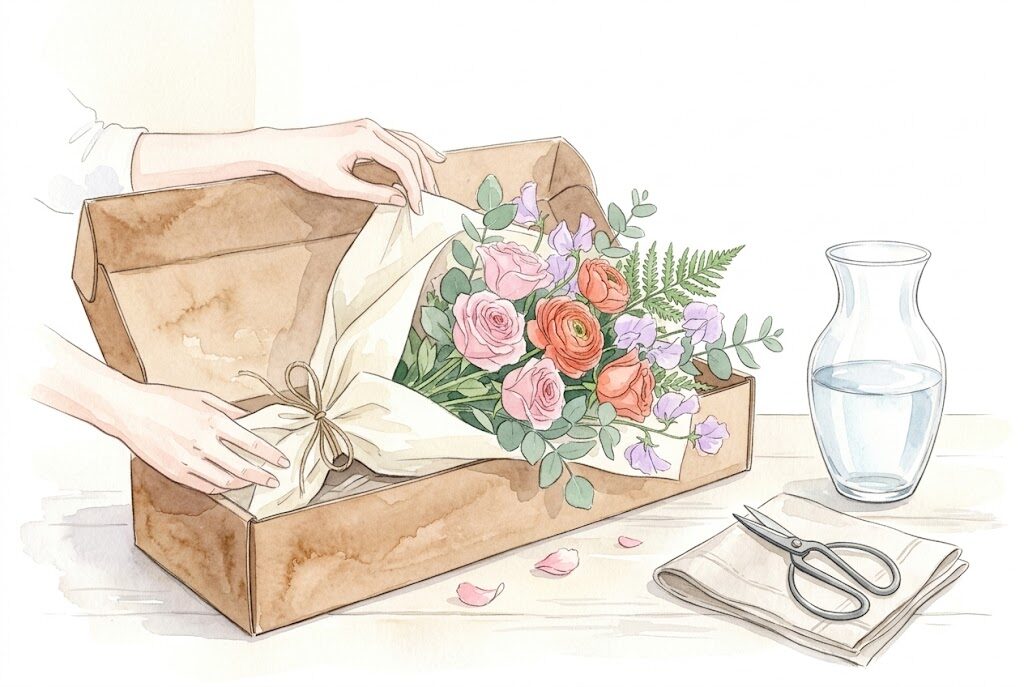 花のサブスクが届いたらすぐやることのイラスト